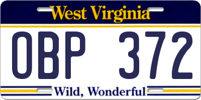WV license plate OBP372