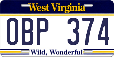 WV license plate OBP374