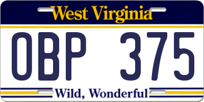 WV license plate OBP375