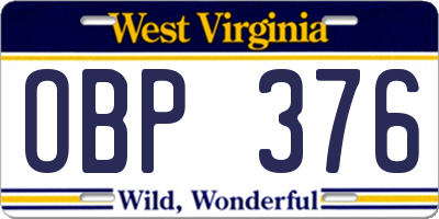 WV license plate OBP376