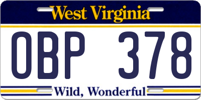 WV license plate OBP378