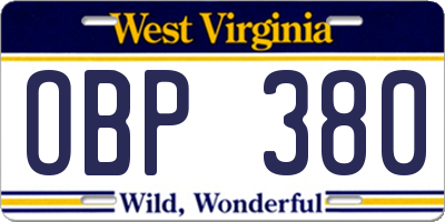 WV license plate OBP380