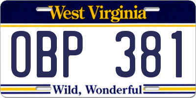 WV license plate OBP381