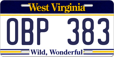WV license plate OBP383