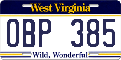 WV license plate OBP385