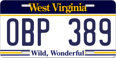 WV license plate OBP389