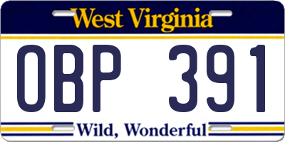 WV license plate OBP391