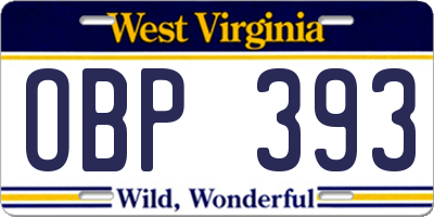 WV license plate OBP393