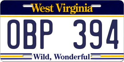 WV license plate OBP394