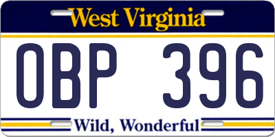 WV license plate OBP396