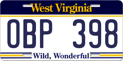 WV license plate OBP398