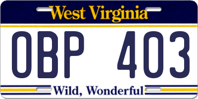 WV license plate OBP403