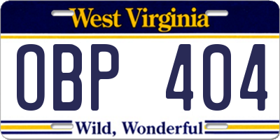 WV license plate OBP404