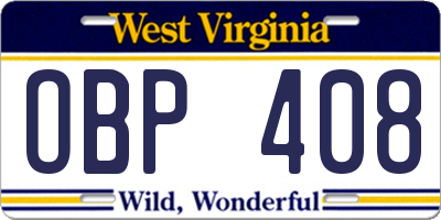 WV license plate OBP408