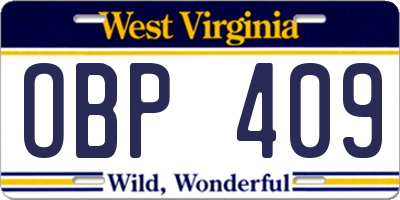 WV license plate OBP409