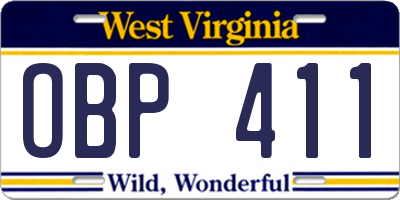 WV license plate OBP411