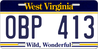WV license plate OBP413