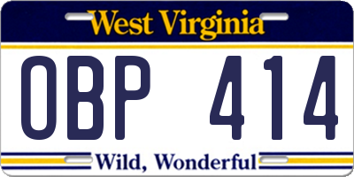 WV license plate OBP414