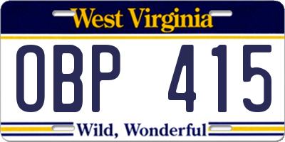 WV license plate OBP415