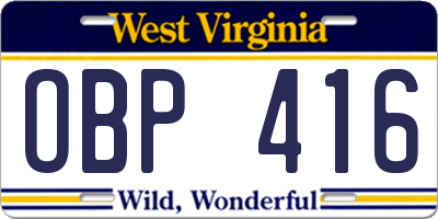 WV license plate OBP416