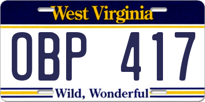 WV license plate OBP417