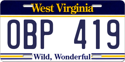 WV license plate OBP419