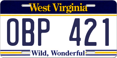 WV license plate OBP421