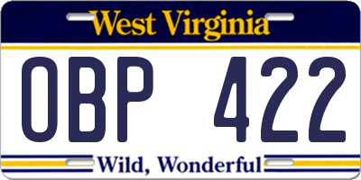 WV license plate OBP422