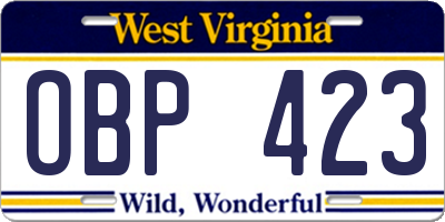 WV license plate OBP423