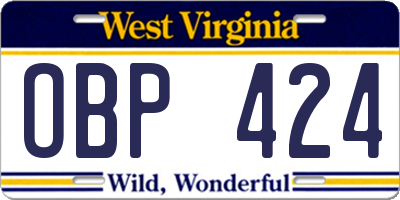 WV license plate OBP424