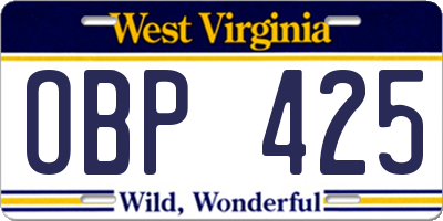 WV license plate OBP425