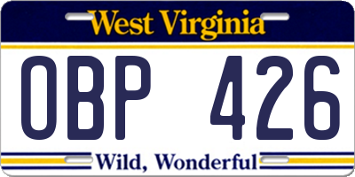 WV license plate OBP426