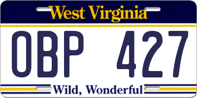 WV license plate OBP427