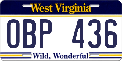 WV license plate OBP436
