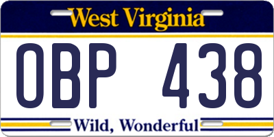 WV license plate OBP438