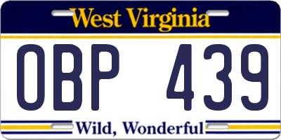 WV license plate OBP439