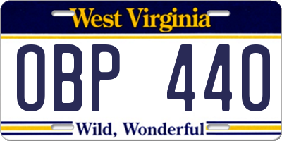 WV license plate OBP440