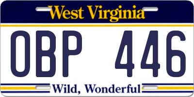 WV license plate OBP446