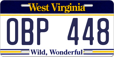 WV license plate OBP448