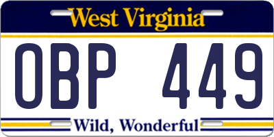 WV license plate OBP449