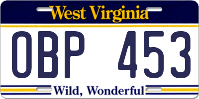 WV license plate OBP453
