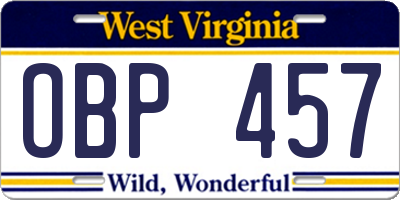 WV license plate OBP457