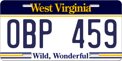 WV license plate OBP459