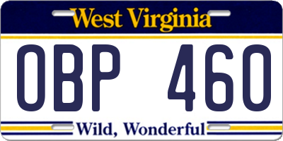 WV license plate OBP460