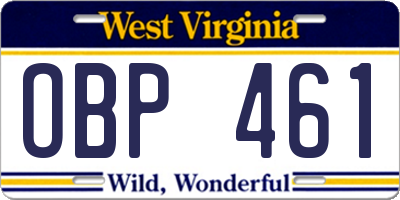 WV license plate OBP461