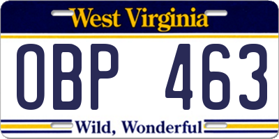 WV license plate OBP463