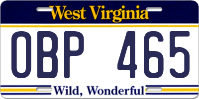 WV license plate OBP465