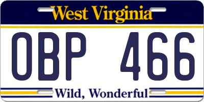 WV license plate OBP466