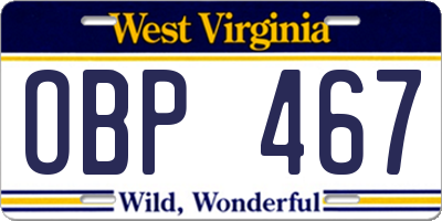 WV license plate OBP467