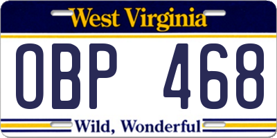 WV license plate OBP468